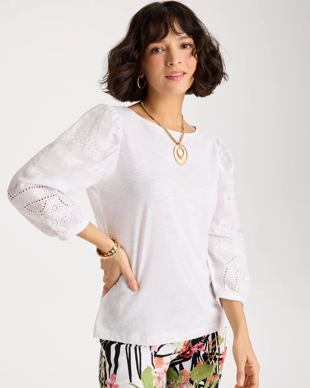 Cotton Eyelet Sleeve Tee