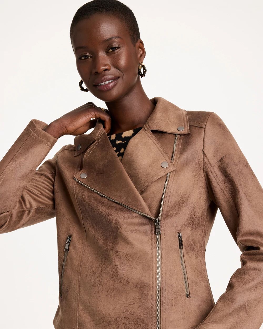 Double-Knit Suede Moto Jacket click to view larger image.