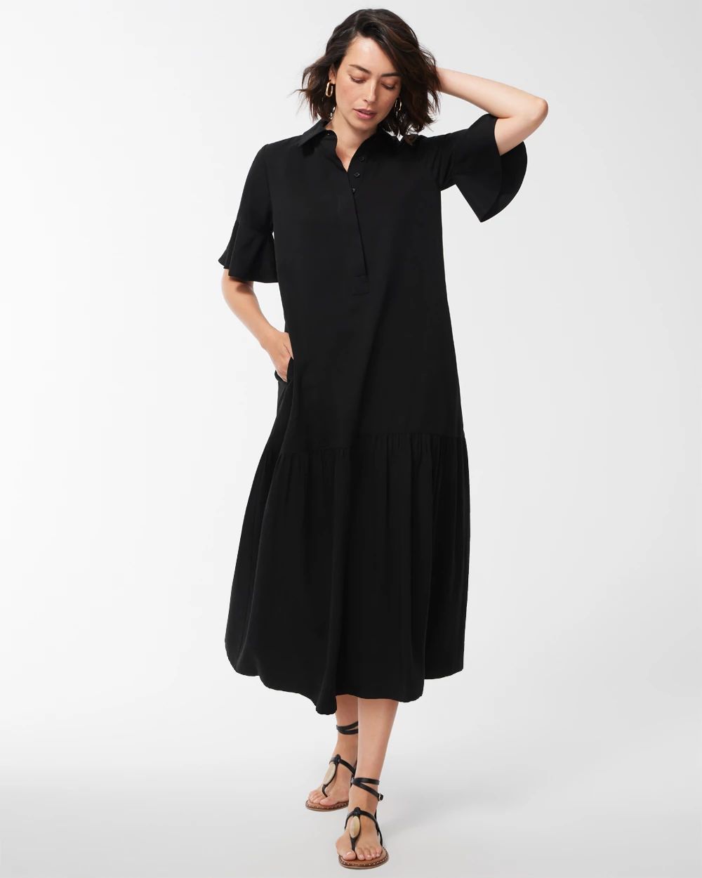 Flounce Sleeve Midi Dress