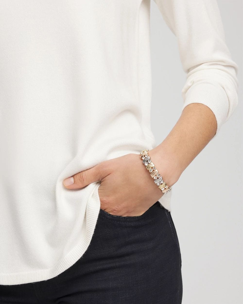 Tri-Tone Rectangle Stretch Bracelet