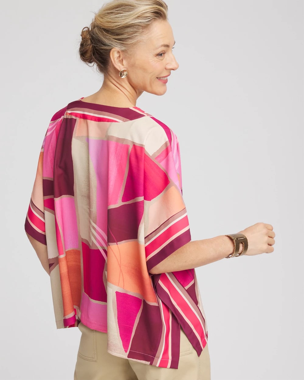 Graphic Print V-Neck Poncho