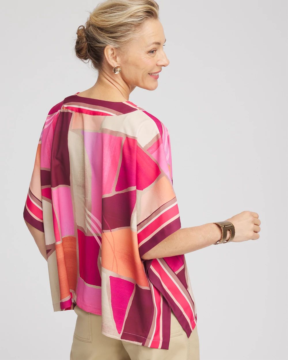 Graphic Print V-Neck Poncho click to view larger image.