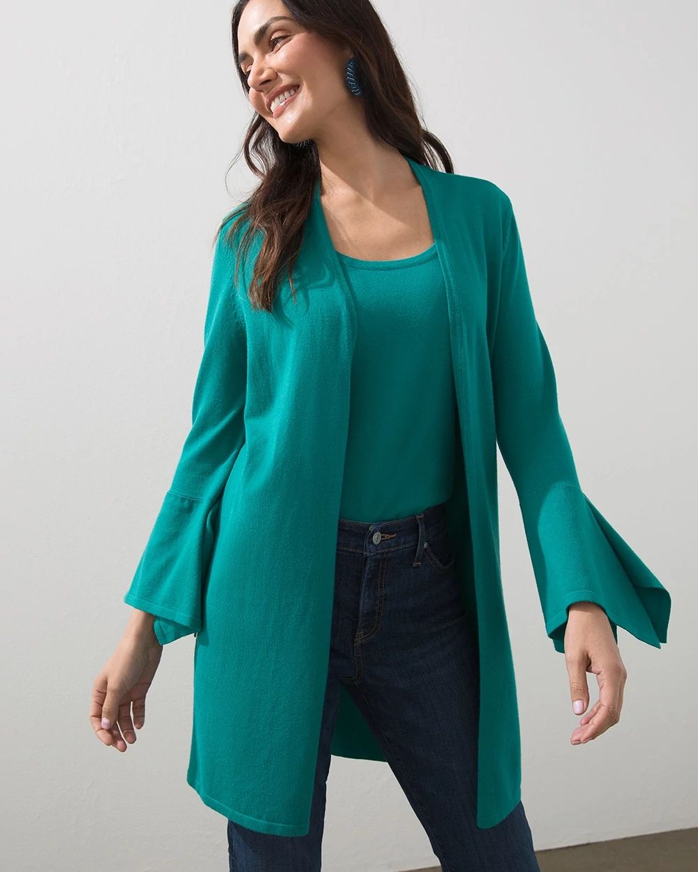 Spun Rayon Flare Sleeve Cardigan