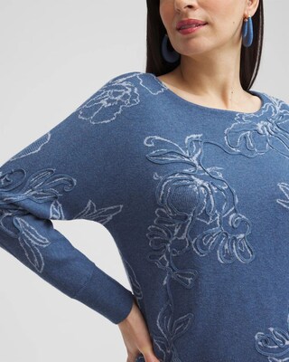 Faux Denim Soutache Pullover Sweater