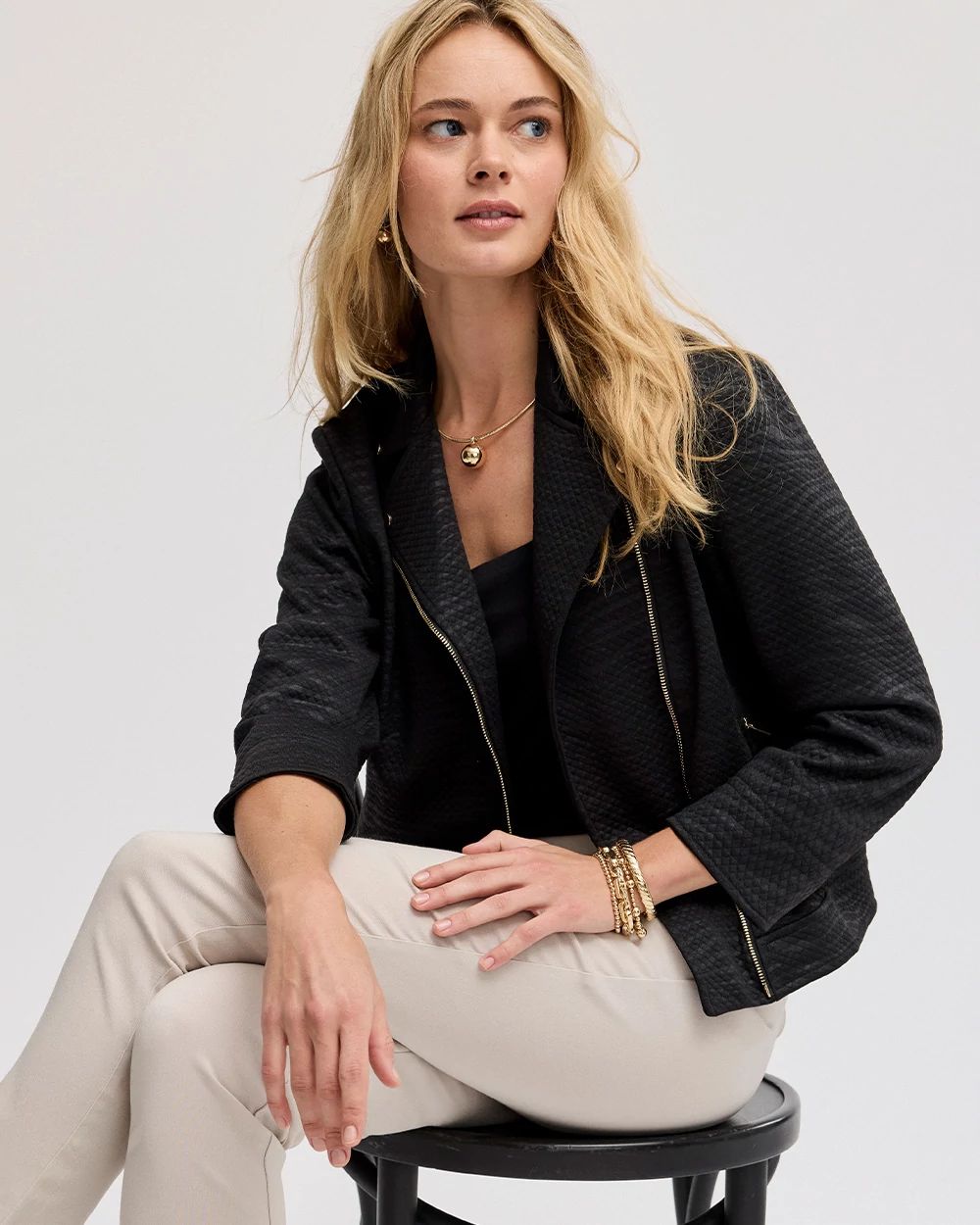 Embossed Knit Moto Jacket