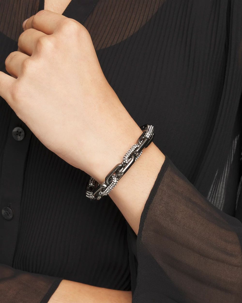 Hematite Link Pavé Stretch Bracelet