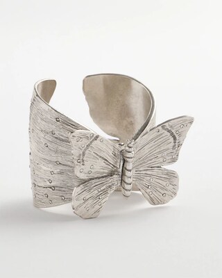 Silvertone Butterfly Stretch Cuff Bracelet