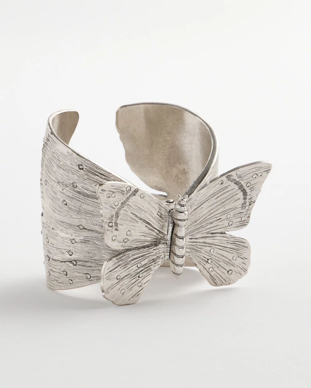 Silvertone Butterfly Stretch Cuff Bracelet