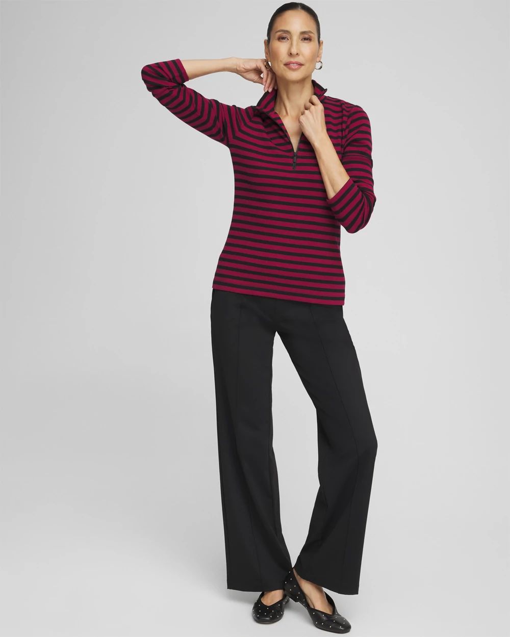 Zenergy® Stripe Mock Neck Zipper Tee