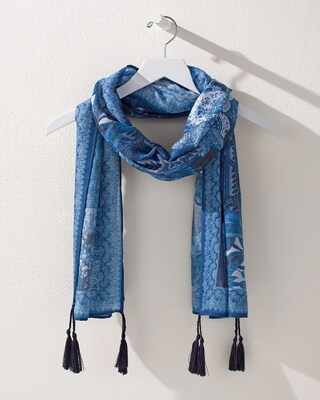Blue Tapestry Print Oblong Scarf