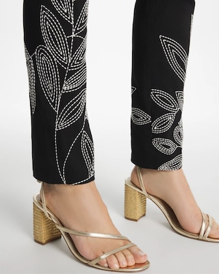 Floral Soutache Brigitte™ Slim Pull-On Ankle Pants click to view larger image.