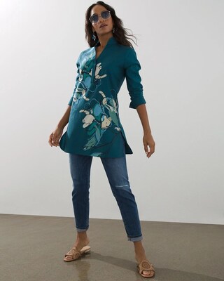 No-Iron Stretch Wildflower Print Tunic