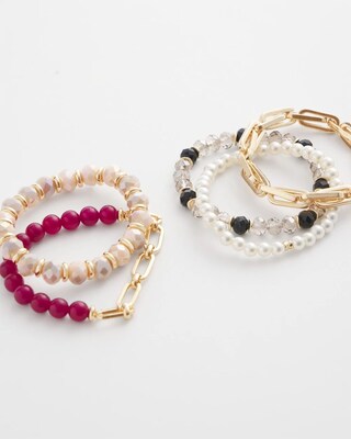 Set of Five Purple Beaded Stretch Bracelets click to view larger image.