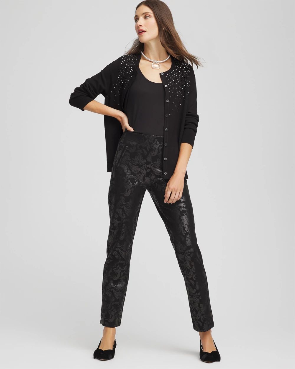 Petite Juliet Black Foiled Slim Ankle Pants