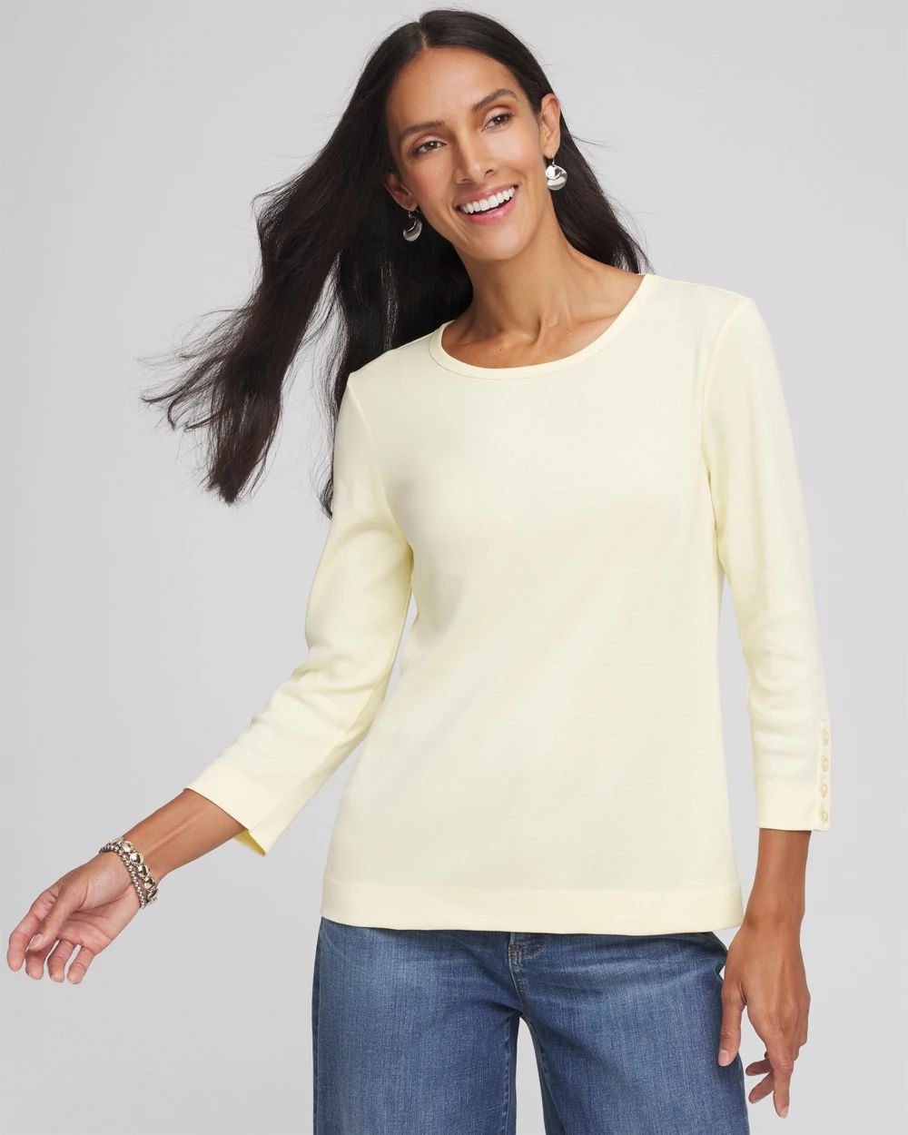 Pima Cotton Crewneck Button Tee