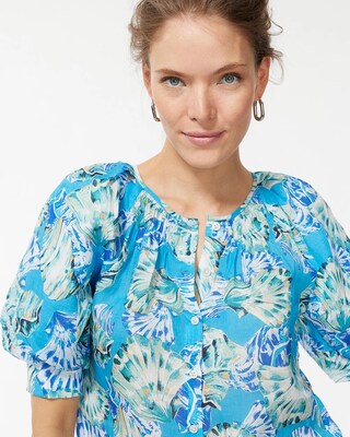 Shell Print Ramie Blend Blouse