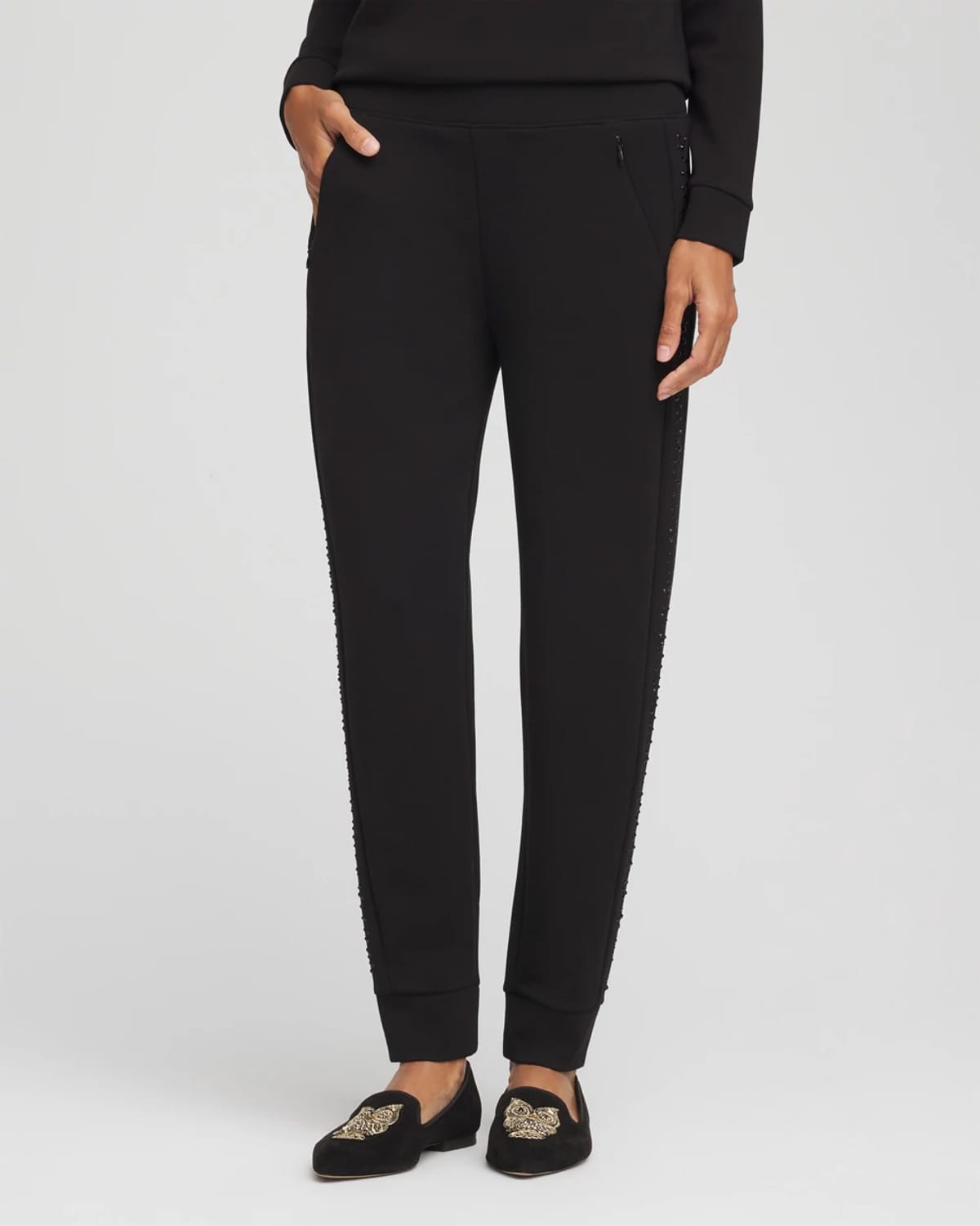 Chico's Scuba Rhinestone Joggers In Black In Black