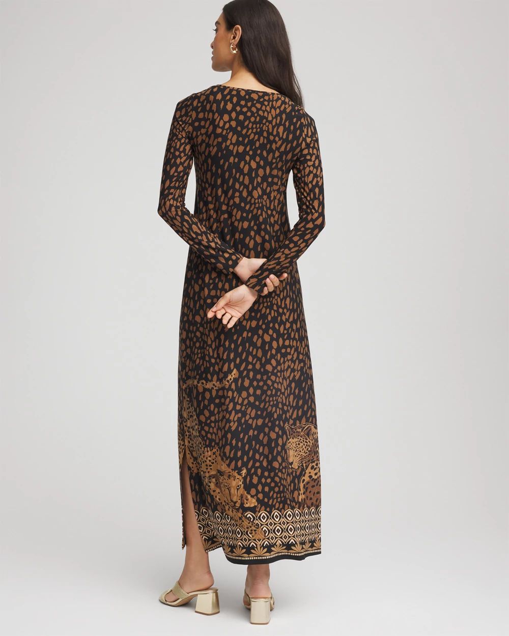 Cheetah-Print Boatneck Column Dress