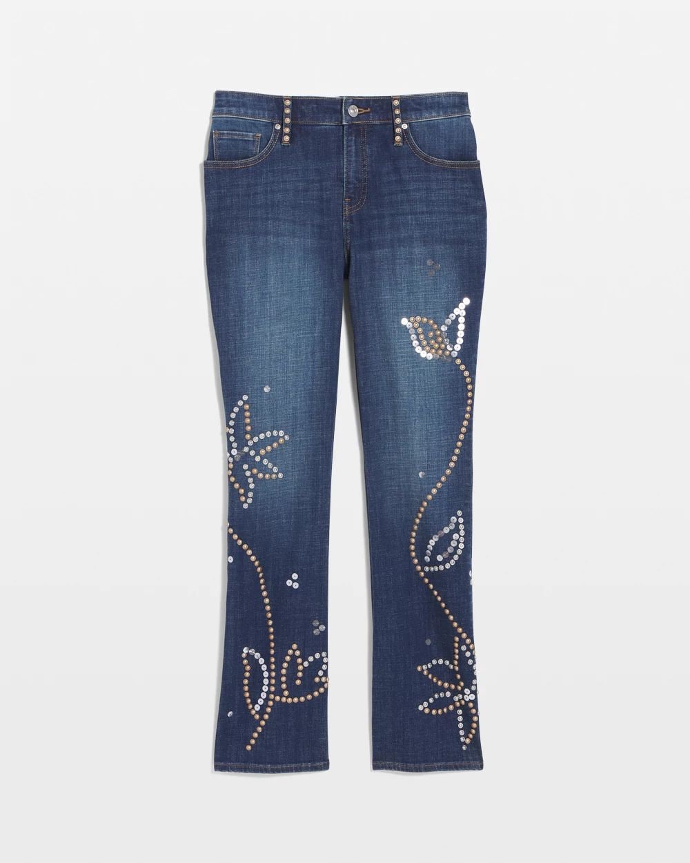 Embellished Girlfriend Cropped Flared Jeans click to view larger image.