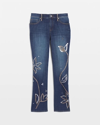 Embellished Girlfriend Cropped Flared Jeans click to view larger image.