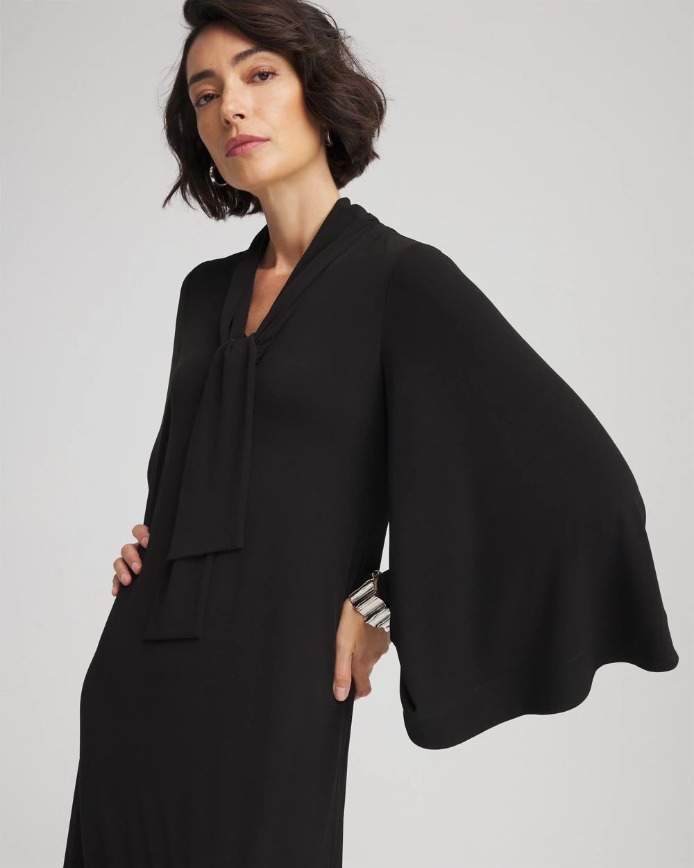 Flutter-Sleeve Tie-Front Dress