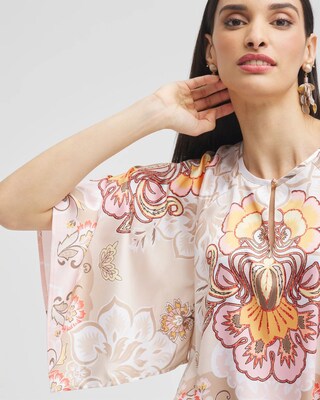 Satin Floral Keyhole Neck Blouse click to view larger image.