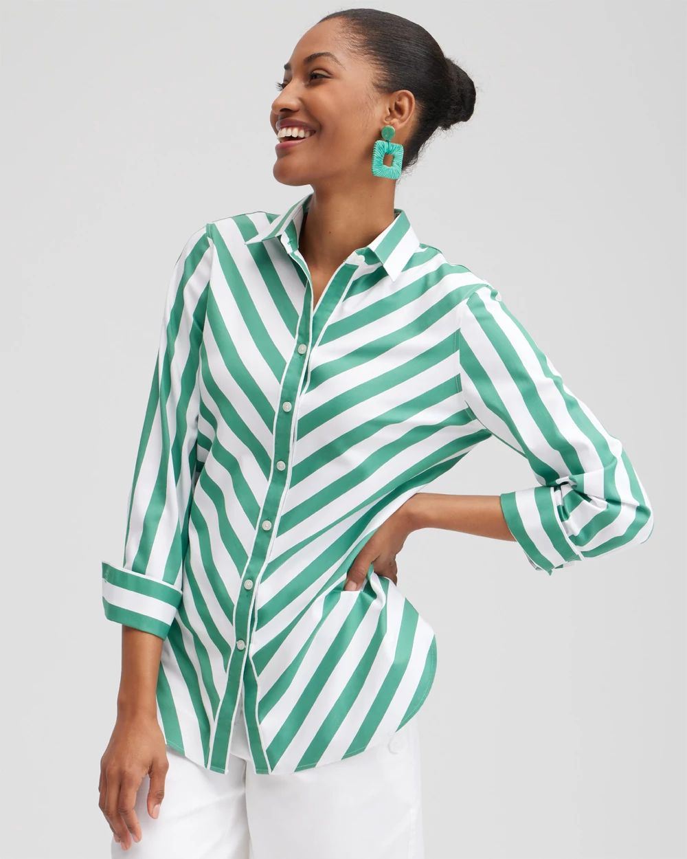 No Iron™ 3/4 Sleeve Stripe Shirt