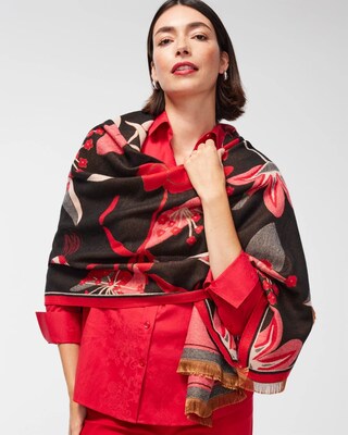Red Floral Oblong Scarf