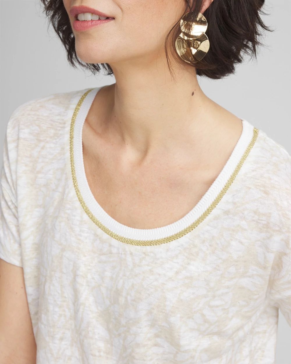 Printed Sweater Trim Linen Tee