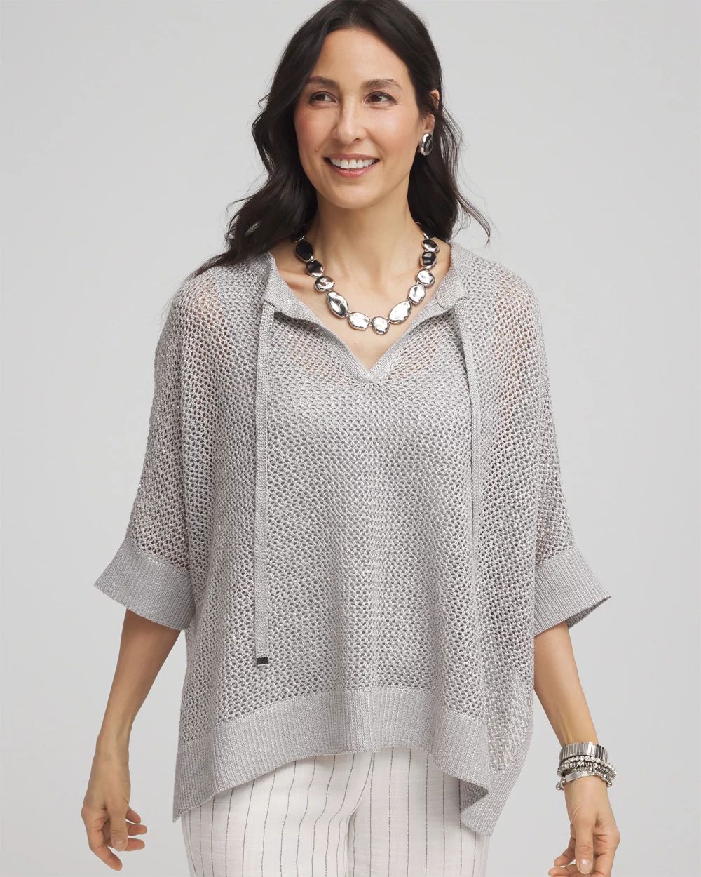 Sequin Open Knit Poncho