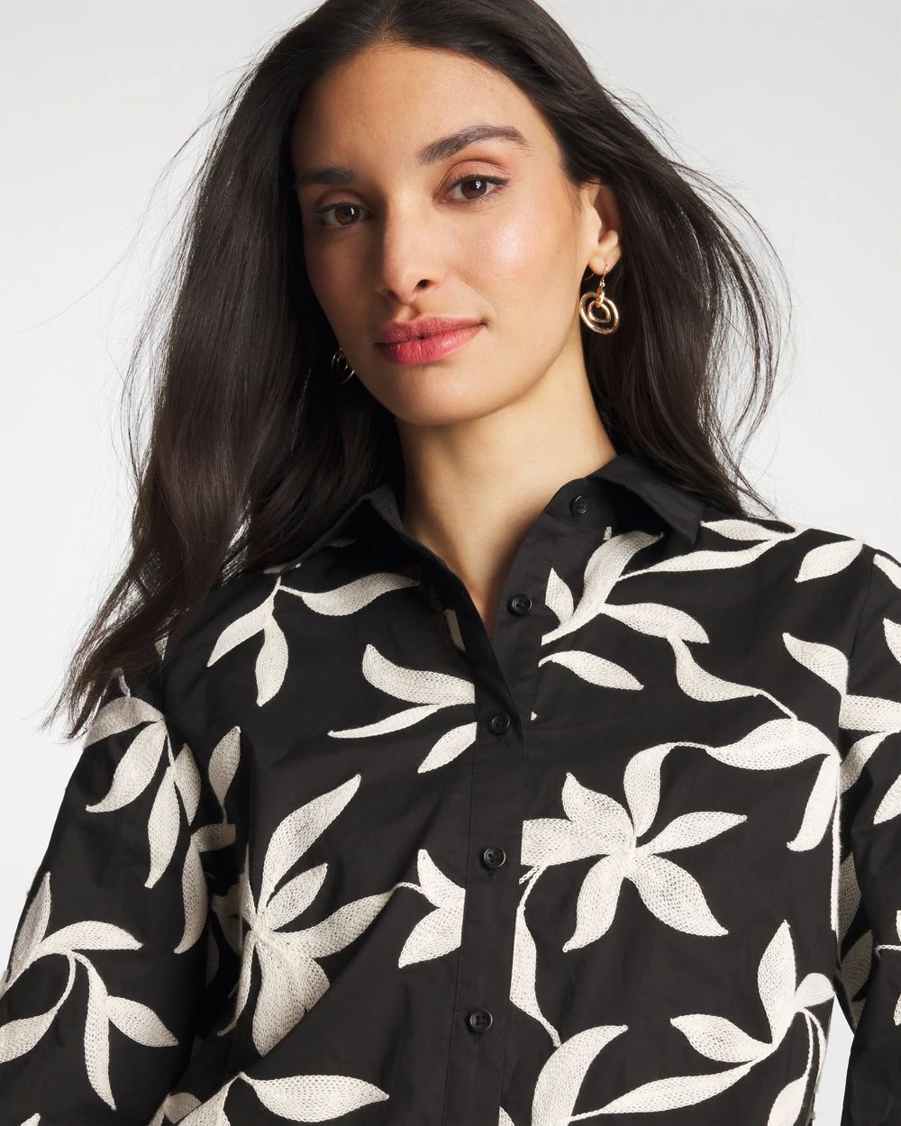 Embroidered Cropped Collared Shirt click to view larger image.