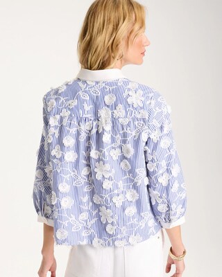 Cotton 3D Embroidered Striped Shirt click to view larger image.