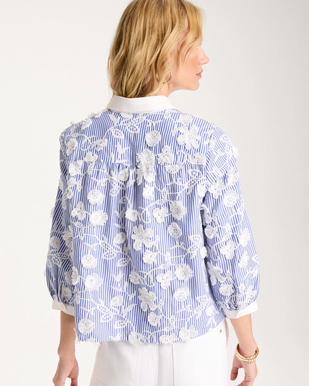 Cotton 3D Embroidered Striped Shirt