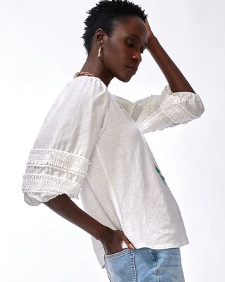 Linen-Blend Pom Sleeve Tee