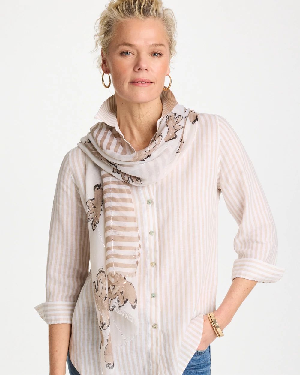 Striped Floral Oblong Scarf