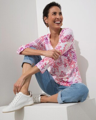 Ikat 3/4 Sleeve Rib Detail Slub Tee