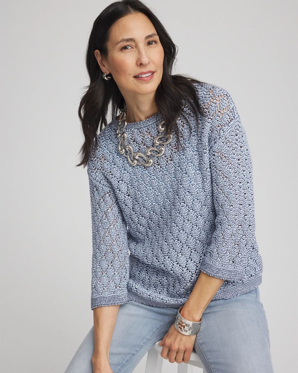 Pointelle Bateau-Neck Pullover Sweater