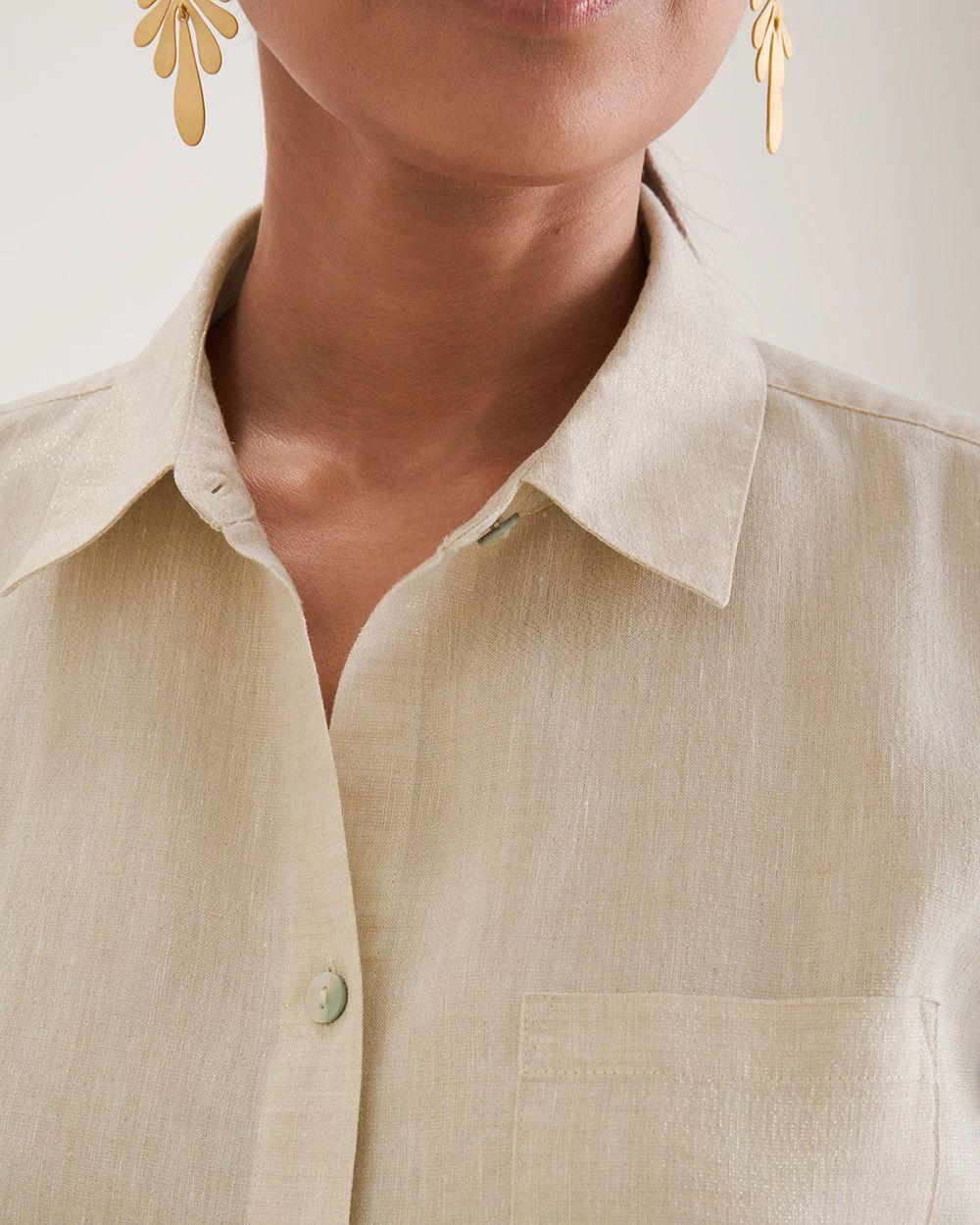 No-Iron FreshChic Linen-Blend Metallic Shirt