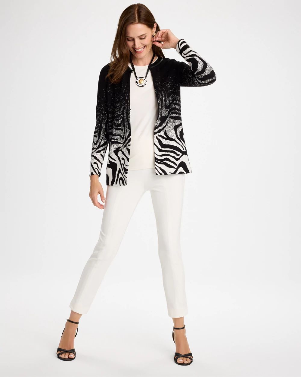 Ombre Animal Faux Leather-Trim Coatigan click to view larger image.