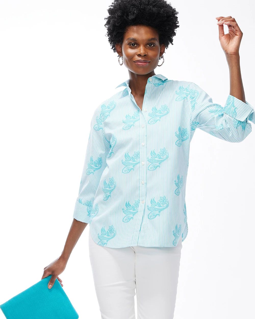 No Iron Stretch Stripe Paisley Shirt
