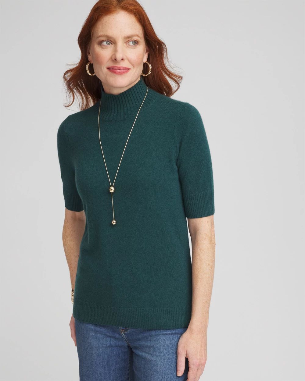 Cashmere Elbow Sleeve Mock Neck Sweater
