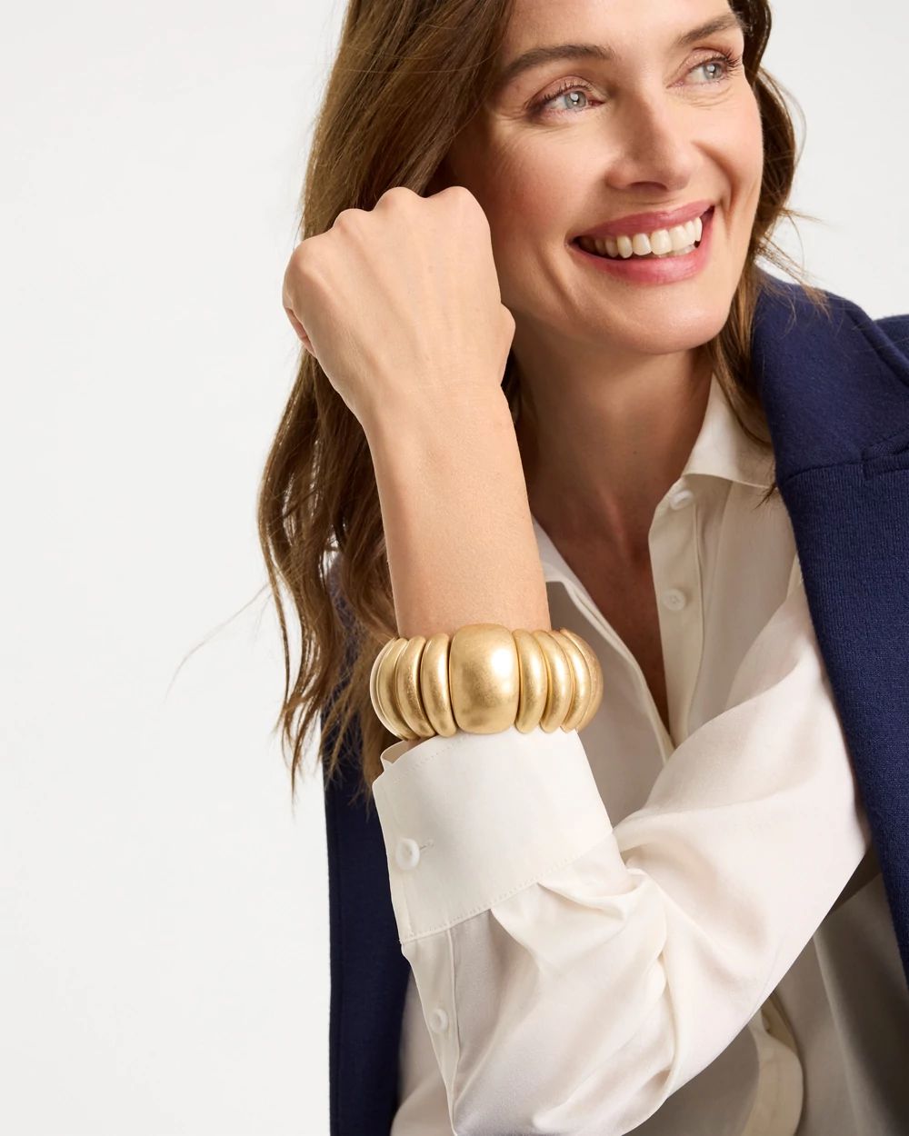 Goldtone Stretch Cuff Bracelet click to view larger image.
