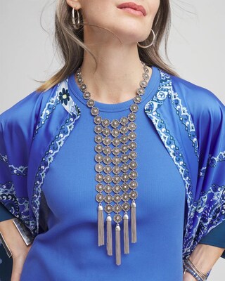 Silver Tone Tassel Statement Necklace click to view larger image.