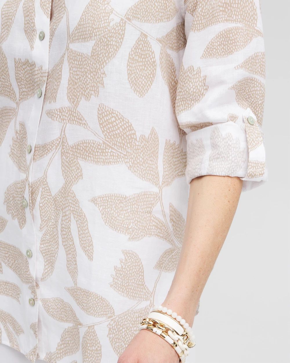 No Iron™ Linen Etched Leaf Tunic