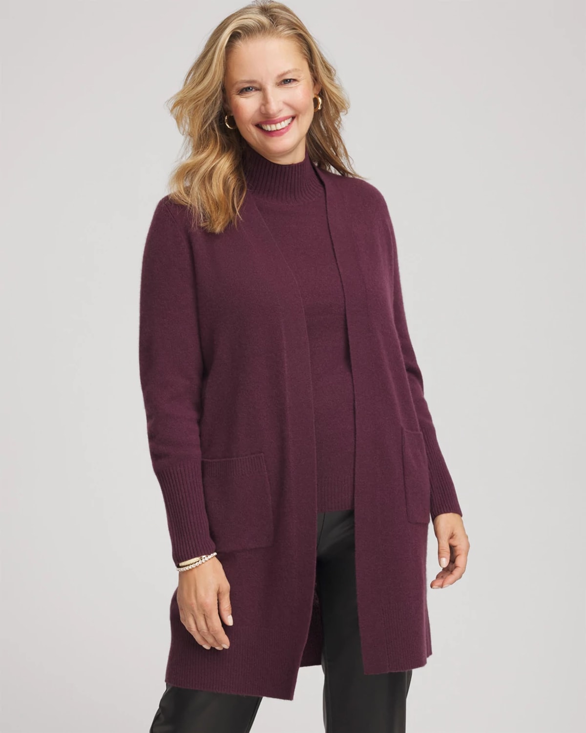 Chico's Cashmere Duster Cardigan Sweater In Purple In Burgundy