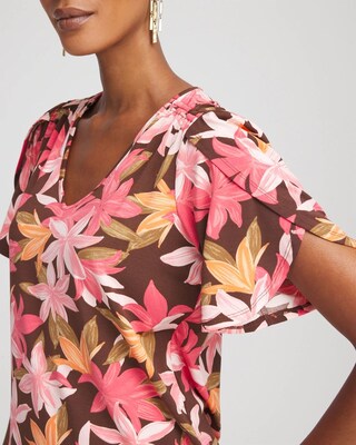 Floral Petal-Sleeve Voop Neck Tee click to view larger image.