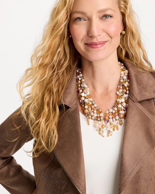 Faux Pearl Beaded Bib Necklace click to view larger image.