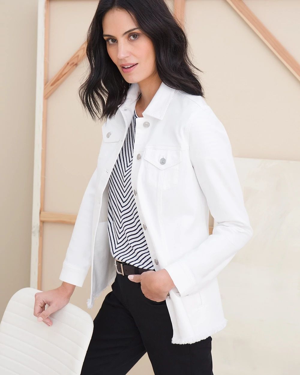 No Stain Frayed Hem Denim Jacket