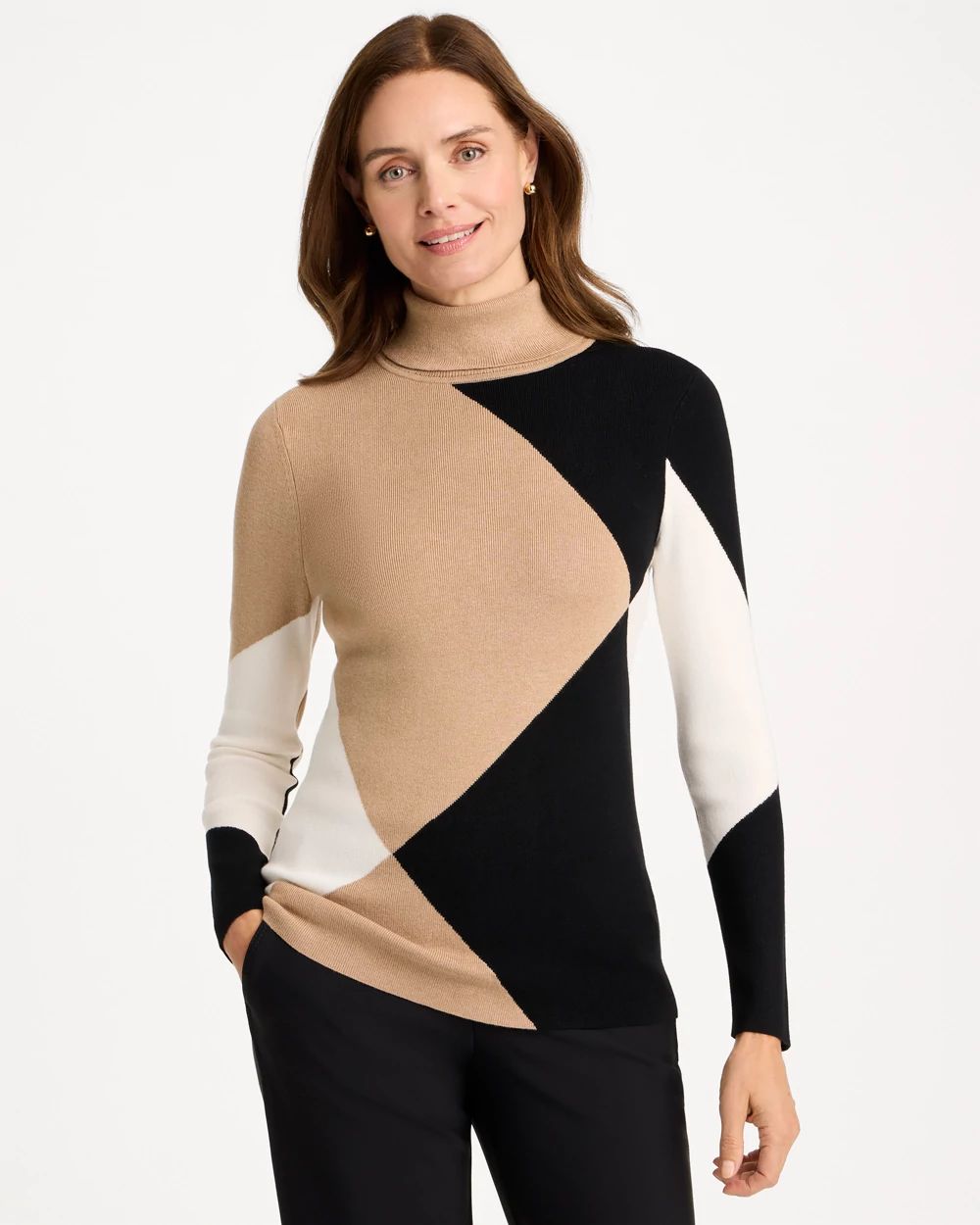 Intarsia Ella Colorblock Turtleneck Sweater
