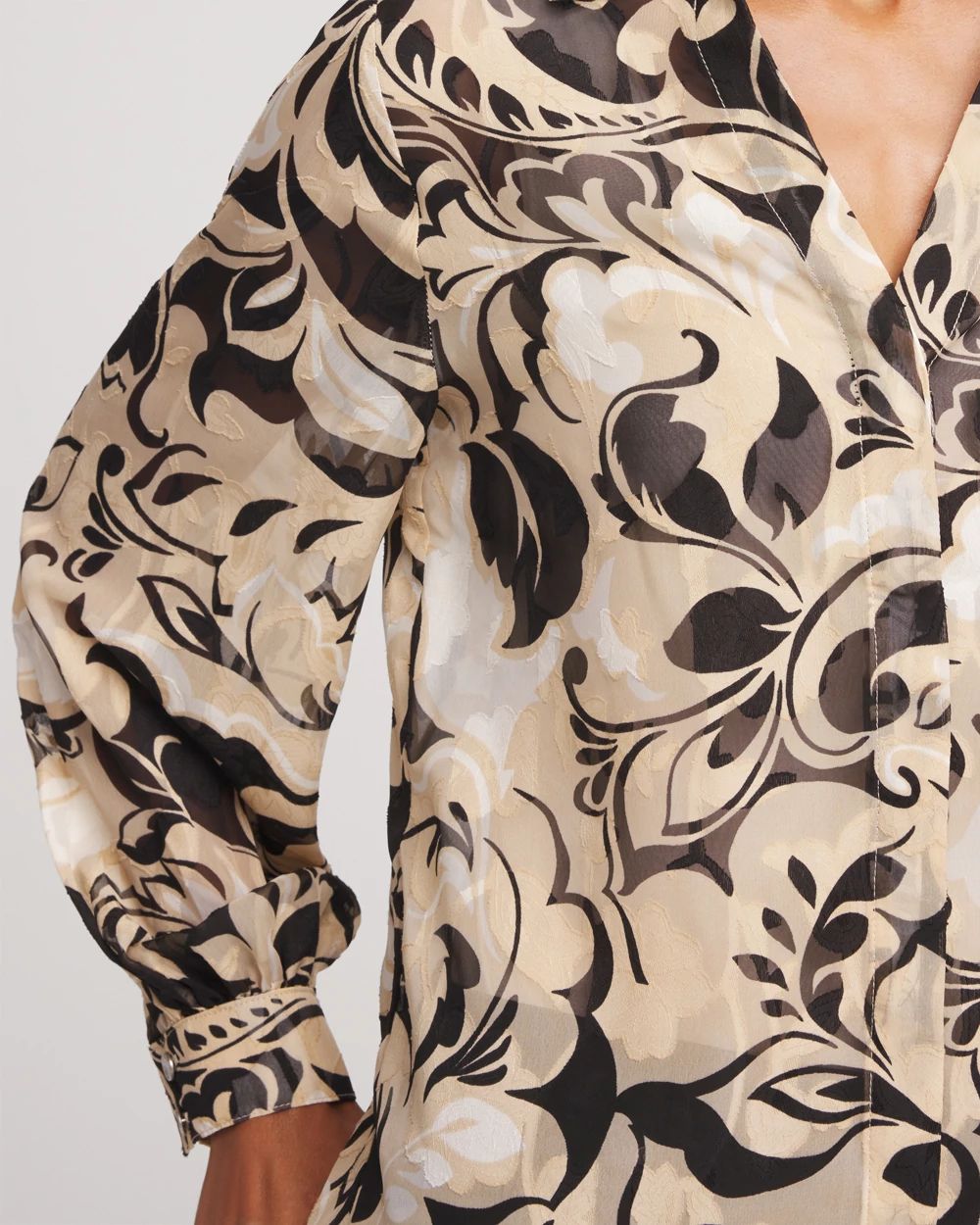 Floral Burnout Blouson-Sleeve Blouse